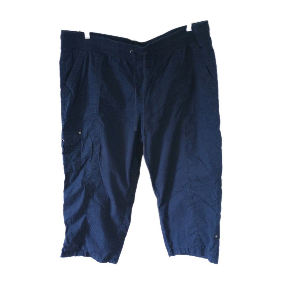 Avenue Womens 20 Cargo Cropped Pants Roll Up Casual Comfort Stretch Navy Blue